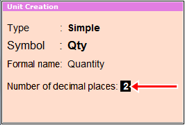 unit creation decimal places