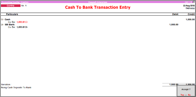 cash to bank transaction