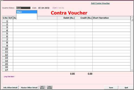 contra voucher in busy