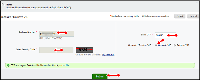 generating vid foe aadhar