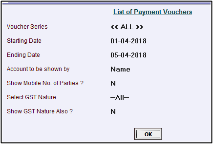 list of payment voucher