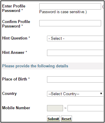 profile password details