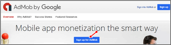 sign up admob