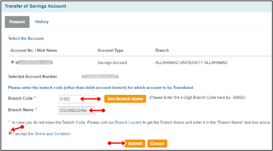 transfer of account colonganj