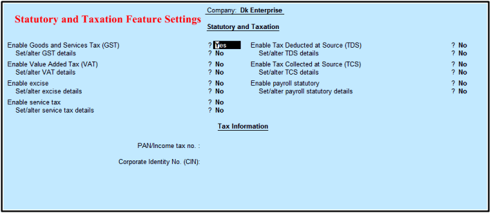 Taxtation setting