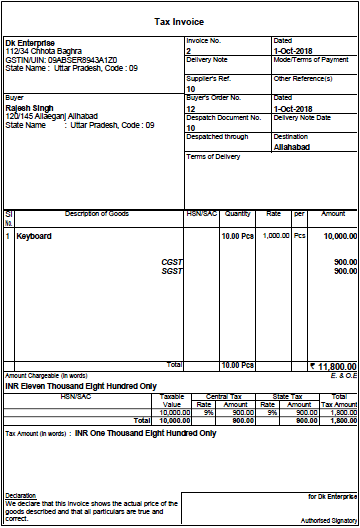 cash tax invoice