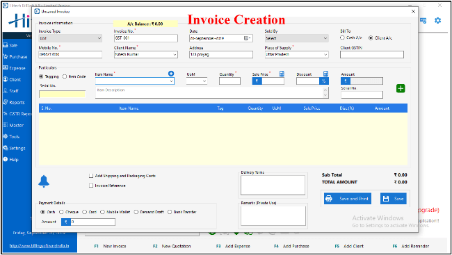 Invoice create