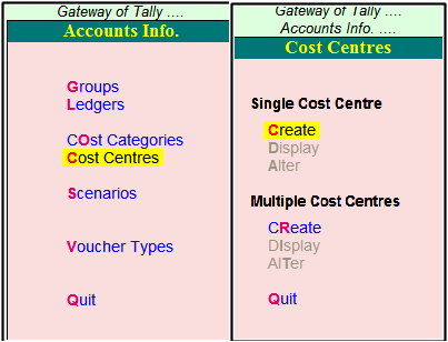 cost center create