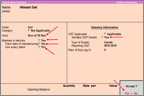 himani gel stock item