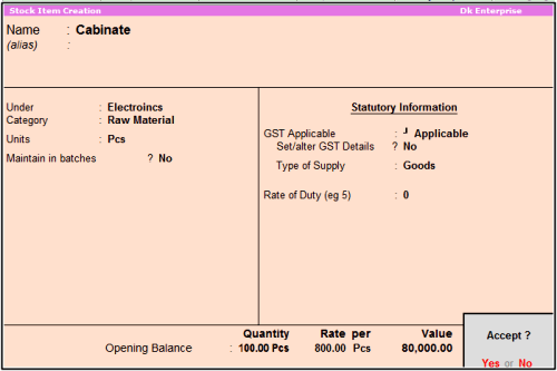 Stock item cabinate