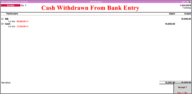 Cash Withdrawn entry