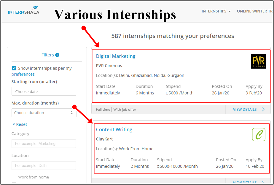 matching internships